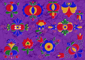 Moravian folk ornament relief painting on generated marble textu