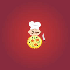 Illustration of Cook with Tasty Pizza