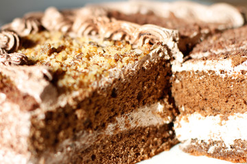 Cake with cream  cross-sectional close-up