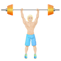 Sport man hold barbell bodybuilder athletic muscle