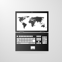 laptop icon with world map gray vector illustration