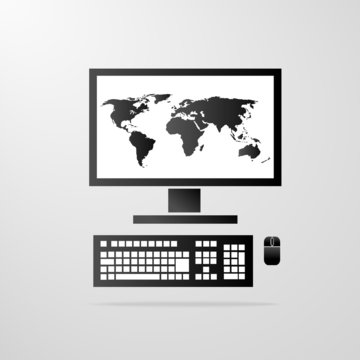 computer desktop icon world map vector illustration
