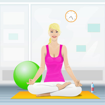 woman sitting in yoga lotus position doing exercises