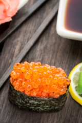Close up of gunkan sushi
