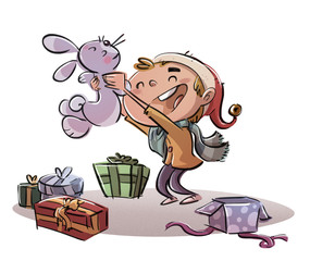 niño con regalo de Navidad