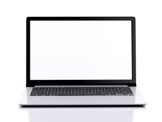 Modern Laptop with white screen. 3d illustration