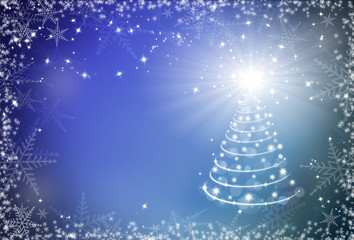 Christmas red background with snowflakes frame and Christmas tre