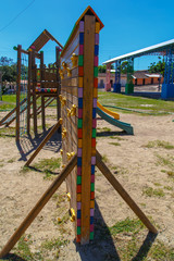 Fototapeta na wymiar detail of Colorful children playground in the park