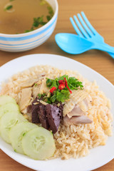 Rice and chicken steame(thai food)