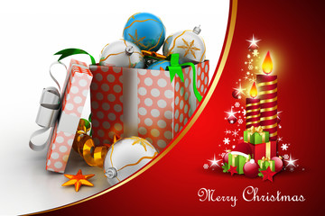 Christmas  gift box with bubbles and candle