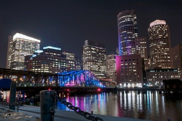 Fototapeta na wymiar Boston Harbor and Financial District at night