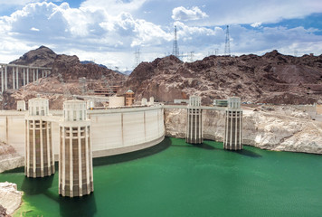 Hoover Dam and Penstock Towers in Lake Mead of the Colorado Rive