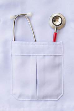 Stethoscope In Doctors Lab Coat Pocket