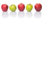 Red and green apple over white background