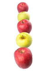 Red and green apple over white background
