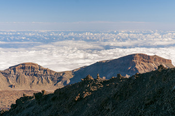 Roads and rocky lava of volcano Teide. Tenerife