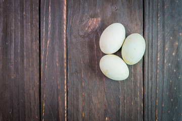 White egg on wooden background