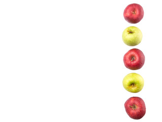 Red and green apple over white background