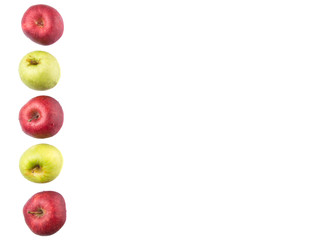 Red and green apple over white background