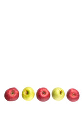 Red and green apple over white background