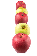 Red and green apple over white background