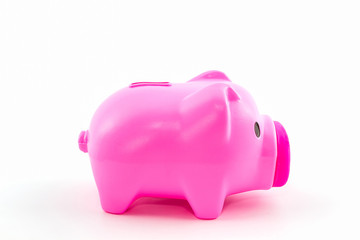 Pink piggy bank saving.