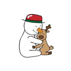 Hug Christmas Snowman and reindeer