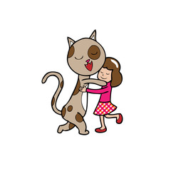 Hug gir and cat