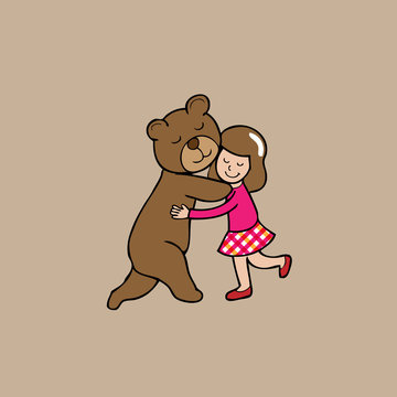 Hug bear and girl