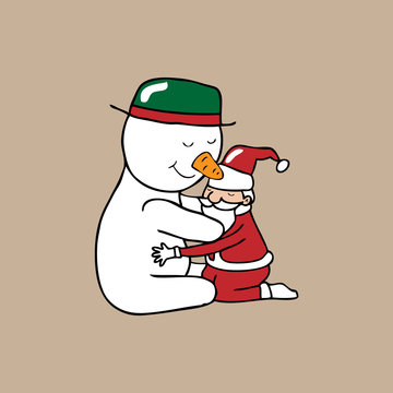 Hug Christmas Snowman and Santa