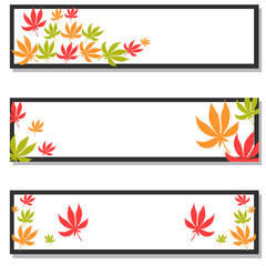 Fototapeta na wymiar Set horizontal banners with leaves of marijuana
