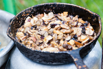 Mushrooms on  frying pan