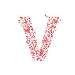 Romantic floral letter V