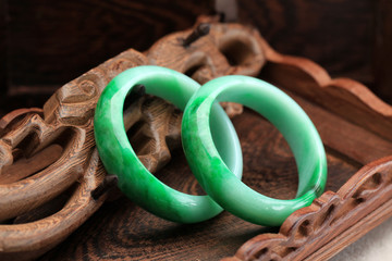 Chinese jade bracelet features - obrazy, fototapety, plakaty