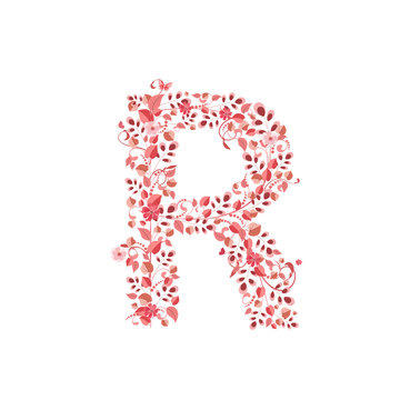 Romantic floral letter R