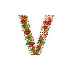 christmas floral tree letter V