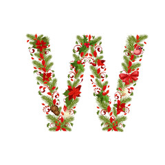 christmas floral tree letter W