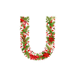 christmas floral tree letter U