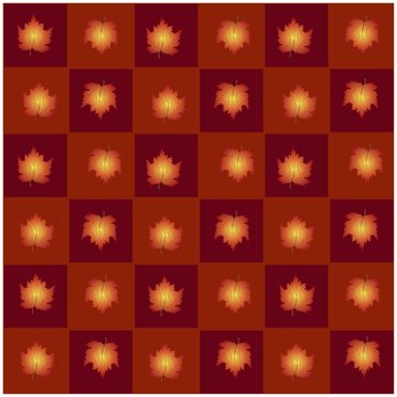 Maple Leaves in Red and Orange Chess Board