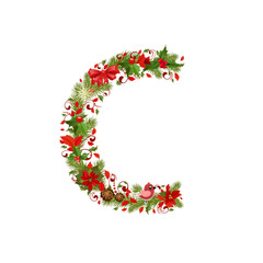 christmas floral tree letter C