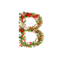 christmas floral tree letter B