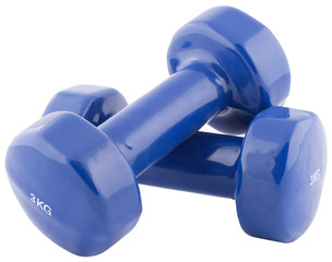 Blue dumbbells isolated