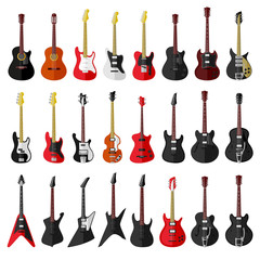 Set of isolated vintage guitars. Flat design - 72805924