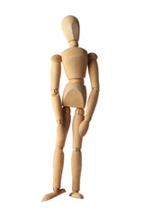 mannequin old wooden dummy feeling sad isolated on white