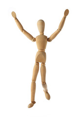mannequin old wooden dummy winning and finish acting isolated