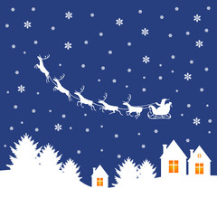 Christmas congratulatory card with Santa on sleigh