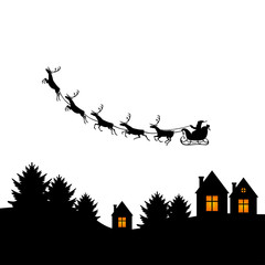 Fototapeta na wymiar Christmas congratulatory card with Santa on sleigh