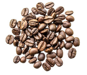 Roasted coffee beans on white background