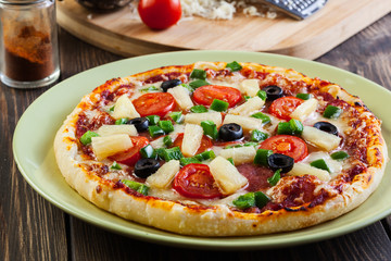 Fresh baked pizza hawaii