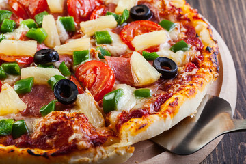 Fresh baked pizza hawaii